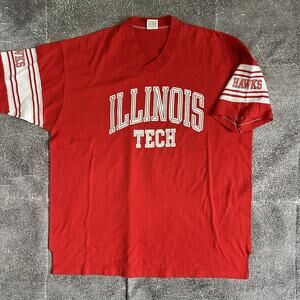Men's Vintage 70's Illinois Tech IIT Scarlet Hawks Red Graphic T Shirt Tee Sz XL